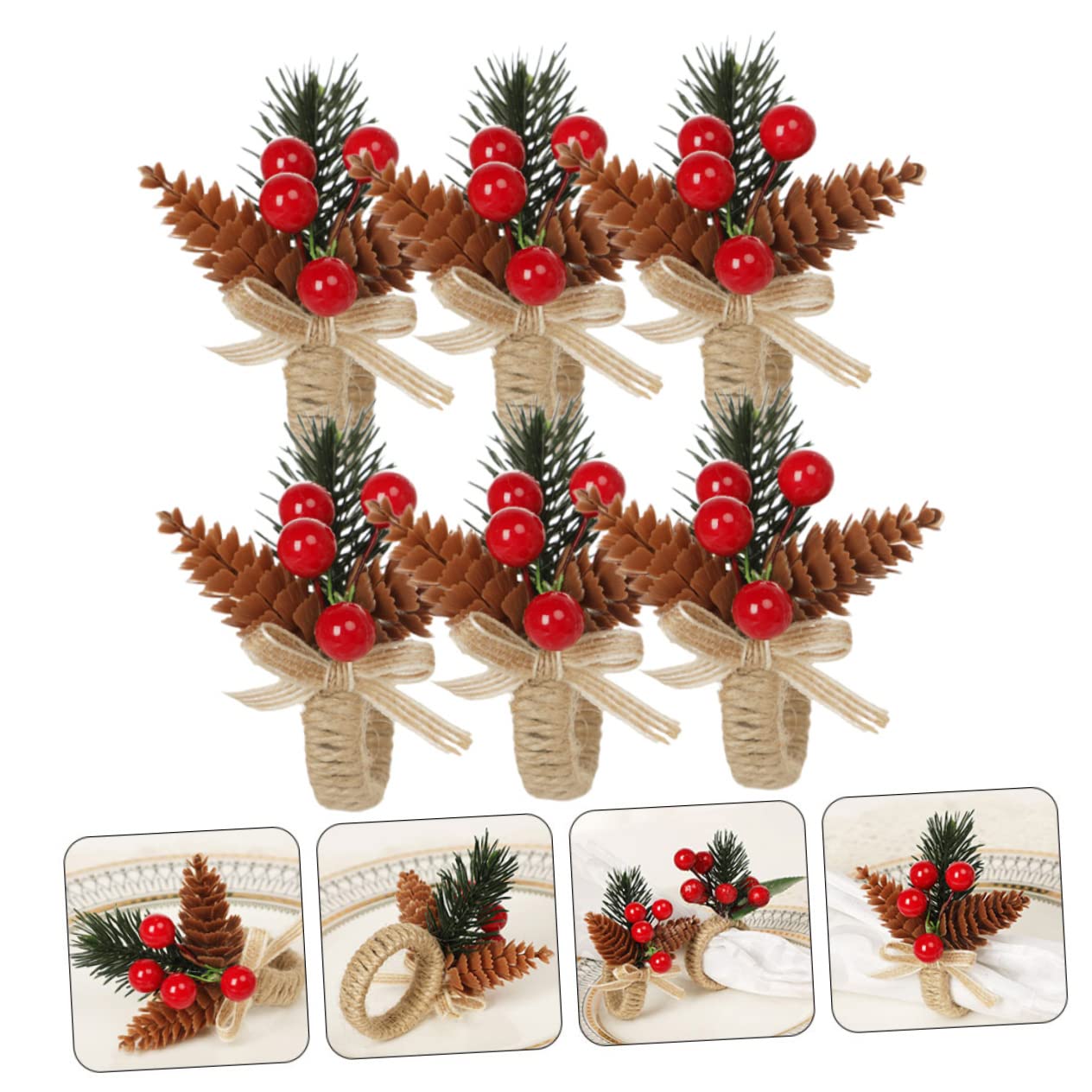 PRETYZOOM 12 Pièces Ronds De Serviette en Pomme De Pin Pinces à Serviettes pour Hôtel Rond De Serviette Ronds De Serviette De Noël Baies Noël Vaisselle De Lin
