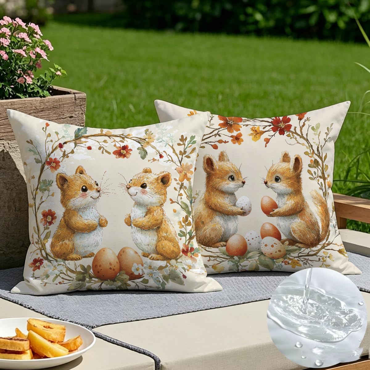 Housse de coussin 50x50 en lin lot de 2 design écureuil élégant pour canapé et salon