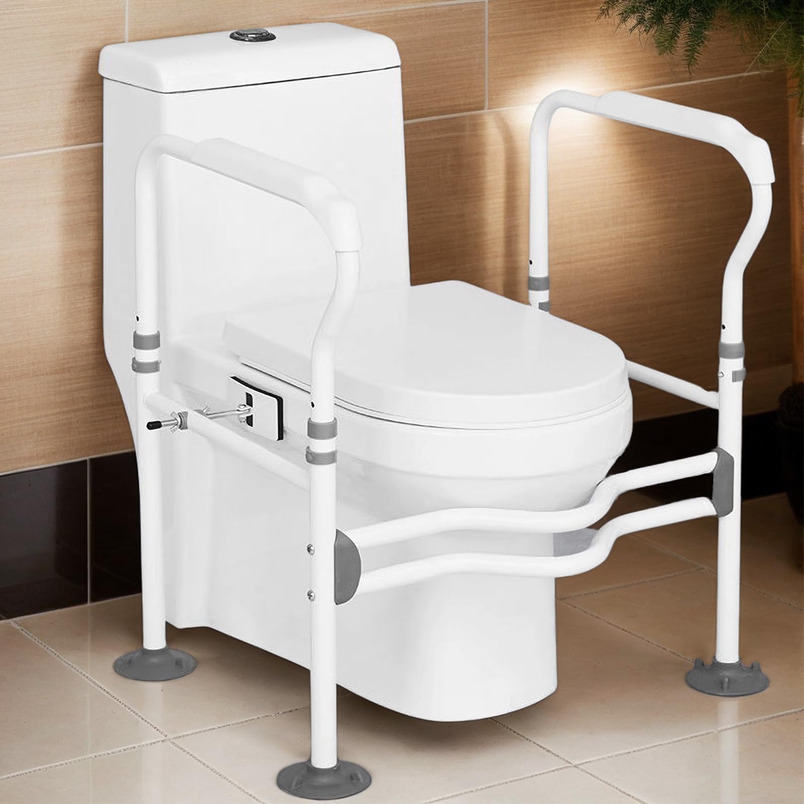 Fiutazge ausilio per WC, rialzo per sedile WC regolabile in altezza con braccioli, robusti Supporto WC per Anziani, Barra Maniglia Bagno con grandi piedini antiscivolo - Bianco