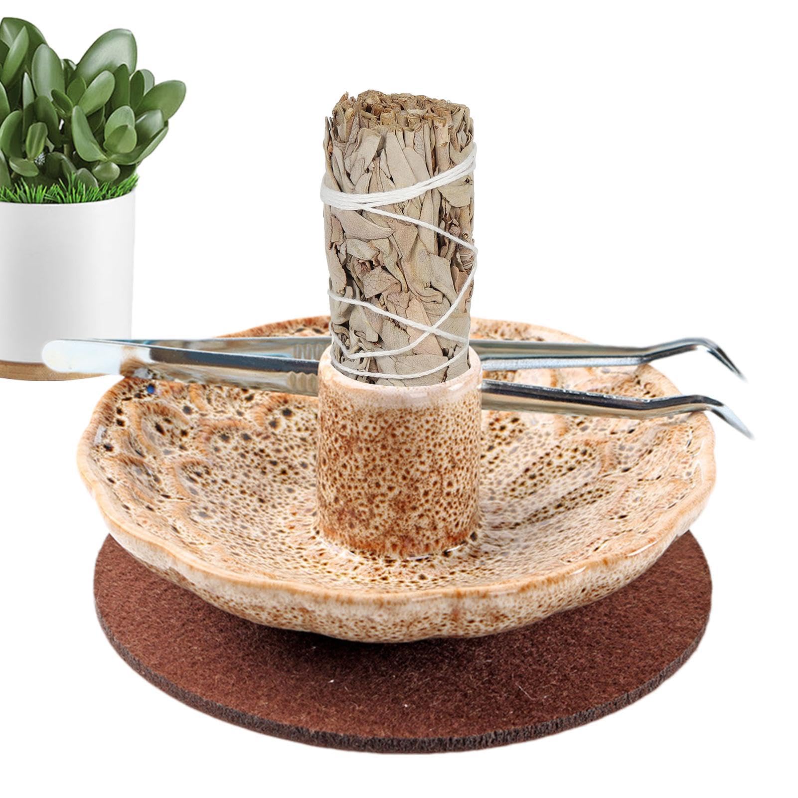 Brûleur Palo Santo et porte-encens en céramique avec motif lotus élégant
