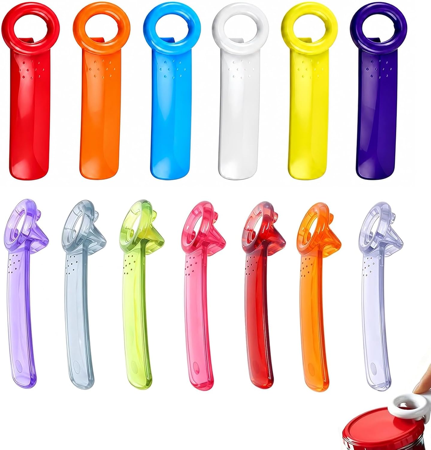 13 Pcs Plastic Jar Lid Opener with Easy Grip Hand Held 5.5" Colorful Design, Jar Key Opener for Weak Hands, Elderly & Children