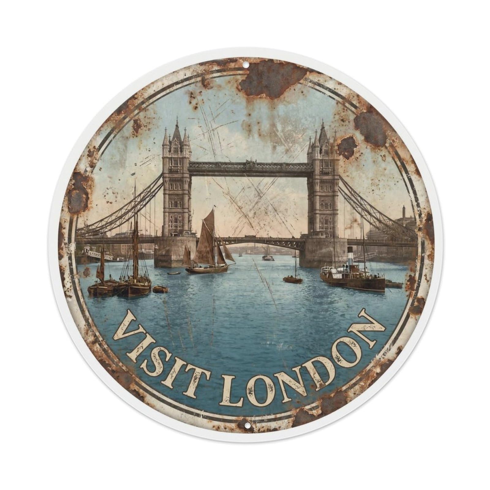 Fqcyn Style Vintage Travel British Thames Bridge Metal Tin Sign