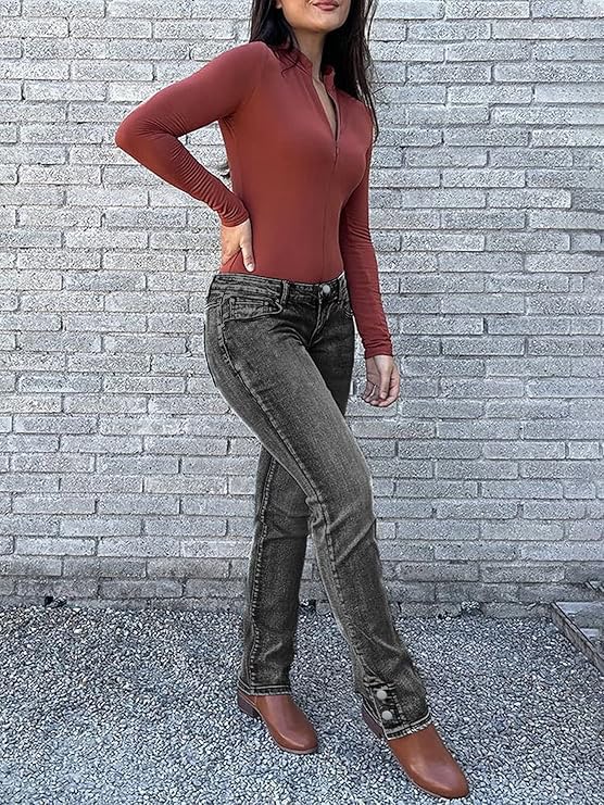 Women's Classic Bootcut Jeans, Light Wash Denim, Button Hem Detail3