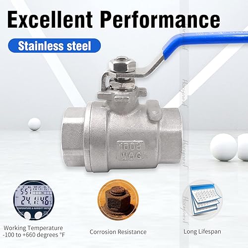 Miniatura 9 de Horiznext Válvula de bola de acero inoxidable NPT de 12 (34 pulgadas de diámetro interior), válvula de cierre bidireccional para grifo de agua a