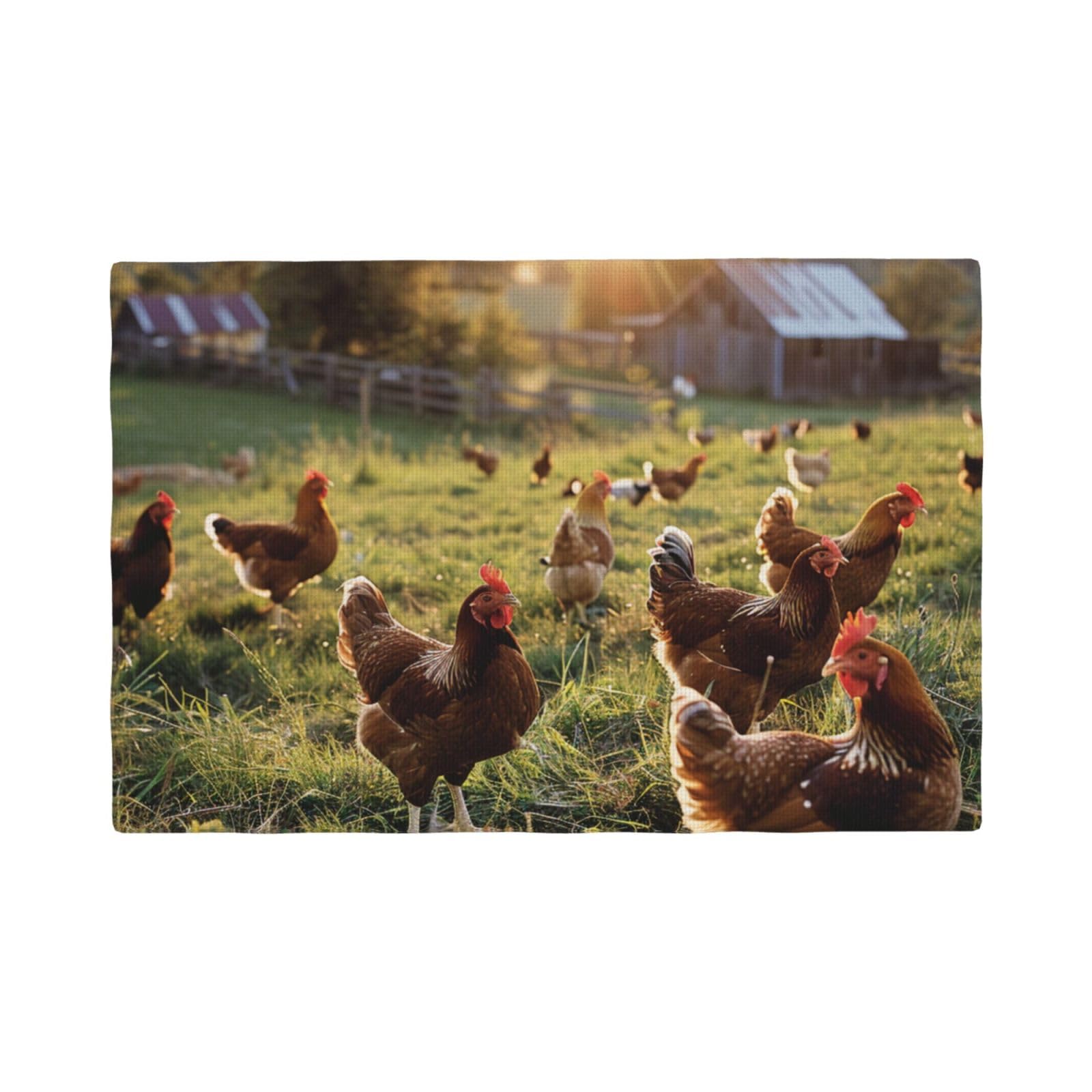 Chickens and Farm Print Placemats Set, Heat Resistant Washable Placemat 12x18in Table Mats for Party Kitchen Dining Table Decoration Indoor Outdoor, Six Piece