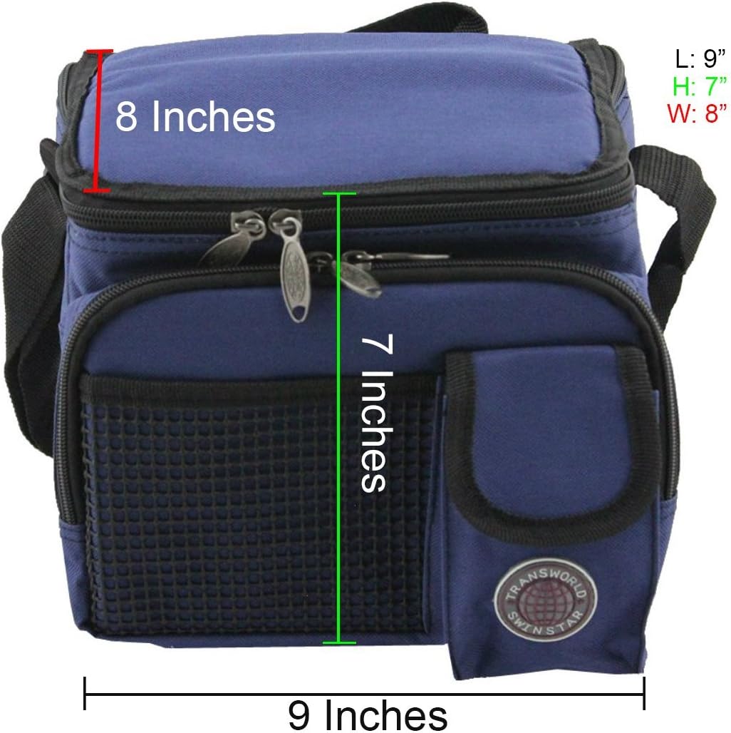 Transworld Durable Deluxe Insulated Lunch Cooler Bag (Many Colors and Size Available) (9" x 7" x 8", Navy)