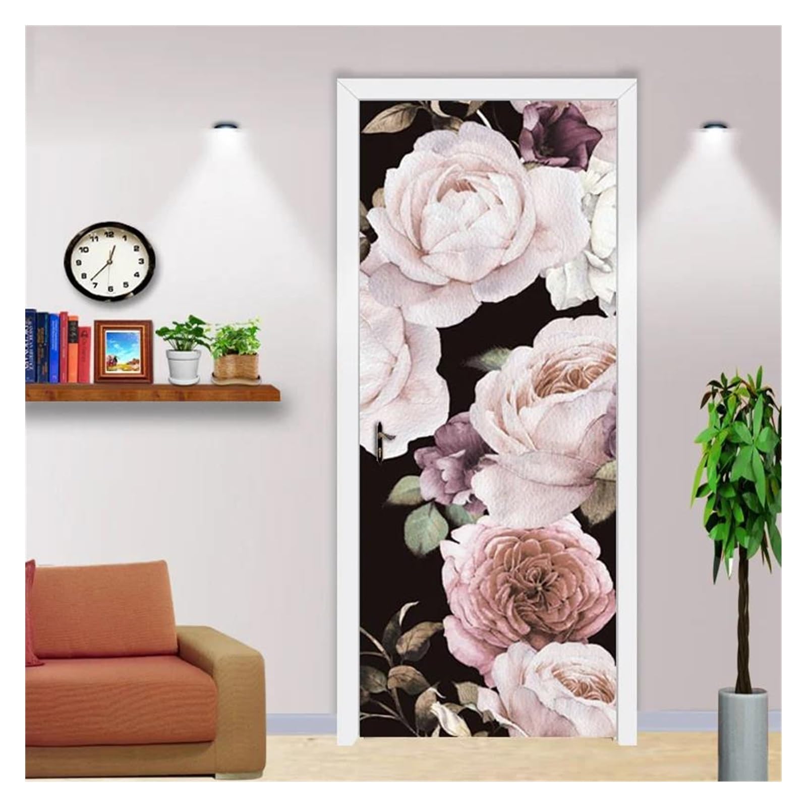 Autocollant mural de porte fleur 3D et papier peint PVC imperméable 77x200cm