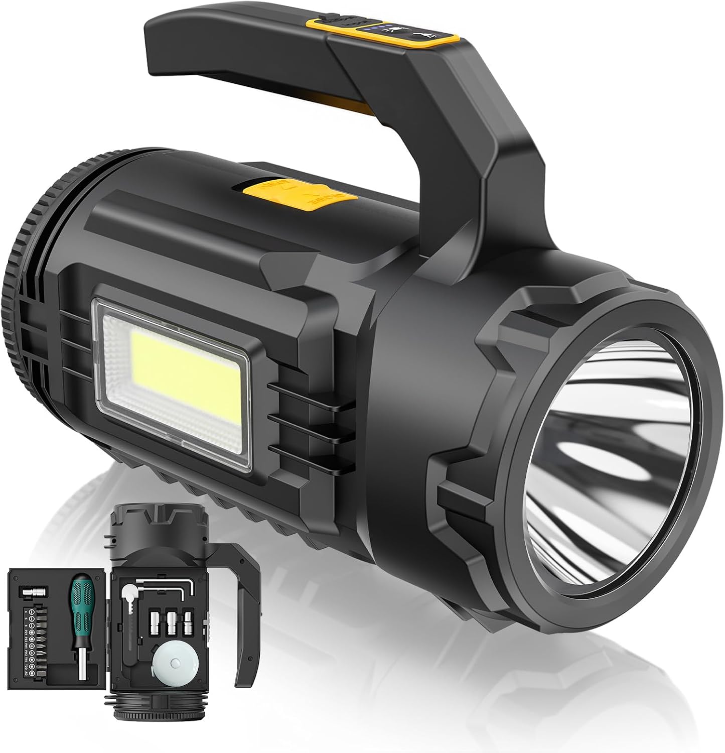 OGERY Rechargeable Flashlight, Multi-Tool Camping Lantern with 983LM, 9000 mAh Portable LED Camping Spotlight for Camping Emergency, Outdoor Hiking, Yellow/Black