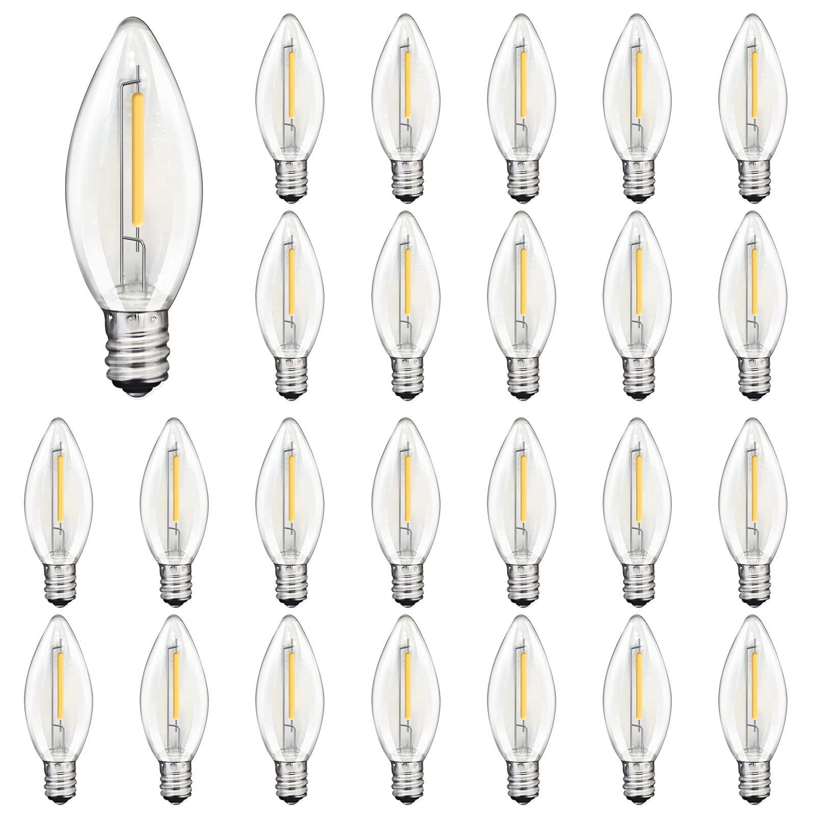 C26 LED Replacement Bulbs, 25 Pack Electric Candle Lamp Light Bulbs, E12 Candelabra Bulb for Window Candles, Chandeliers, Ceiling Fan, Night Light, 2700K Warm White