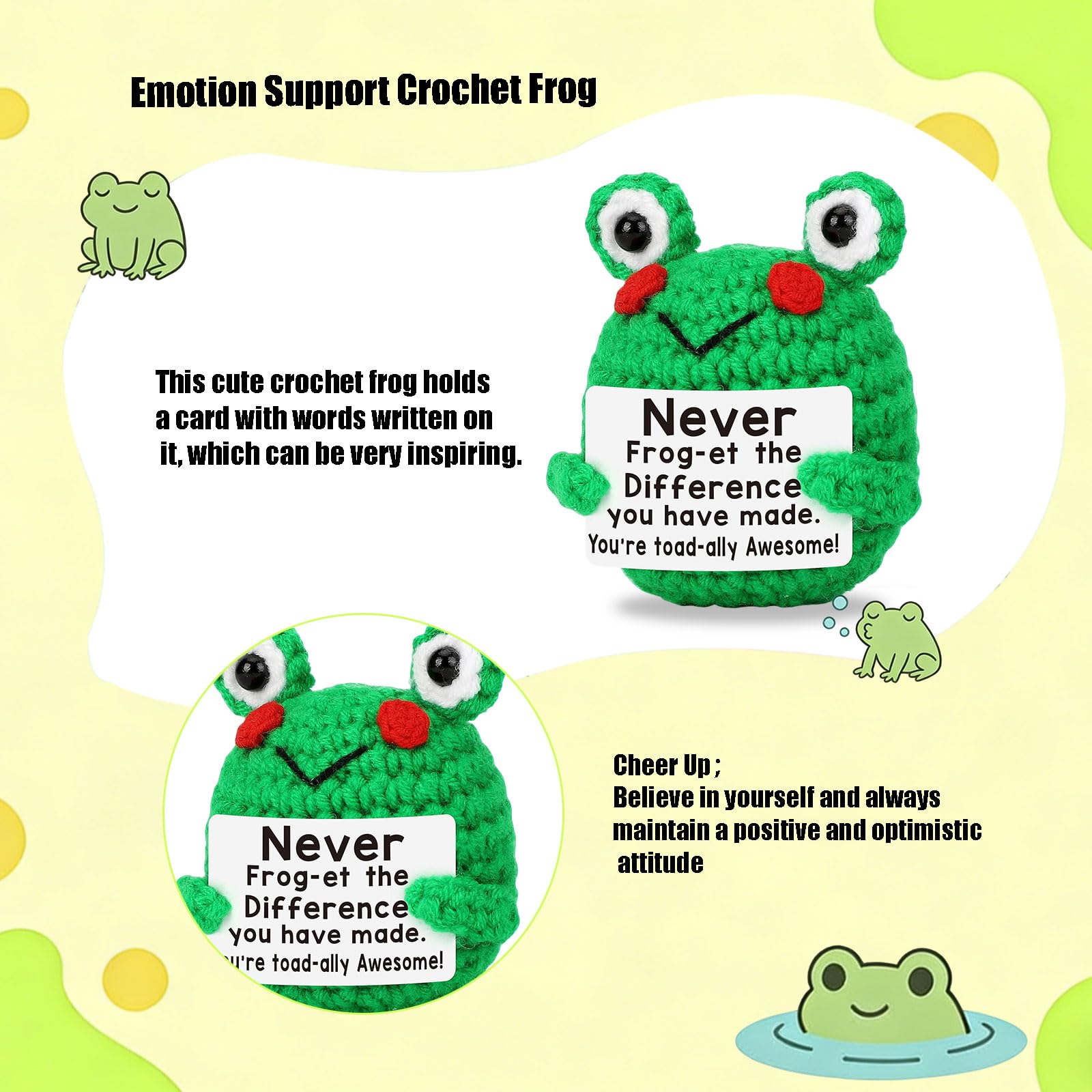 YTBAB Frog Gifts Emotional Support Gift Cute Handwoven Ornaments Perfect Decor For Women And Friends Positive Frog Knitting Doll For Christmas Ornament Gift - Image 3
