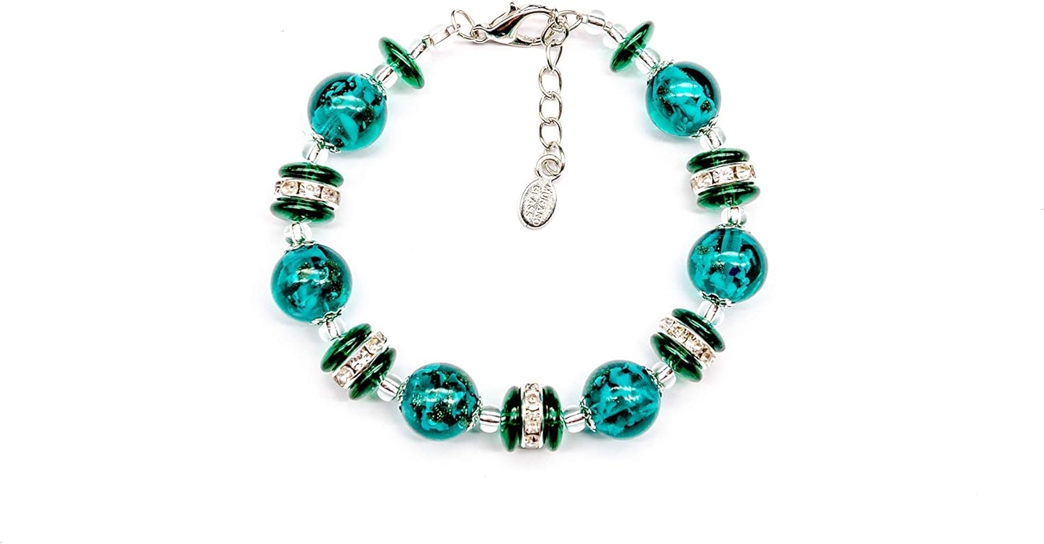 Authentic Murano Glass Bracelet Handmade In Italy Aventurine Glass Beads Hand Blown Glass