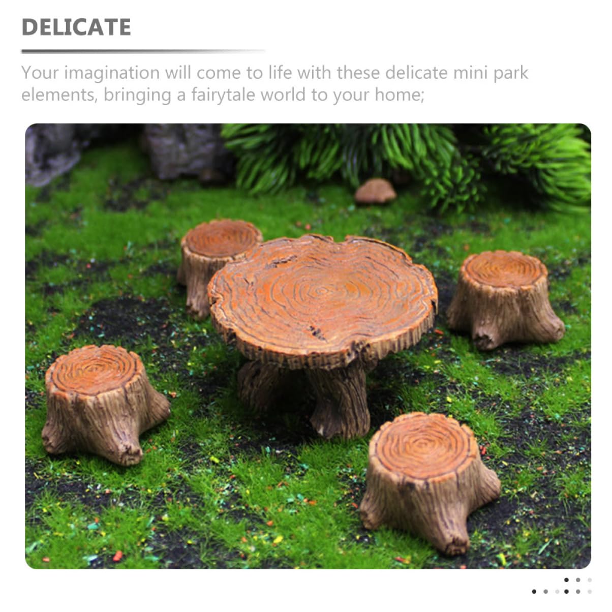 1 Satz Minihocker Mikro Pflanzen Miniatur-Tischstühle Mini-Gartenstühle Wohnkultur Harz-Stumpfhocker- Harz Stuhl Tisch Handwerk Baumstumpftisch Feengartendekor
