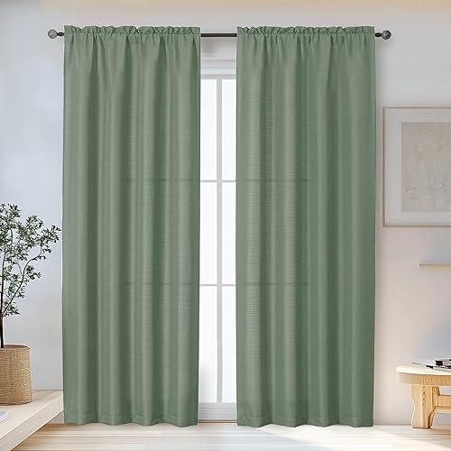 Miniatura 48 de OWENIE Bob Linen Cortinas de Lino de 96 Pulgadas Extra Largas Juego de 2 Paneles para Sala de Estar Dormitorio, Filtrado de Luz Cortinas de Ventana