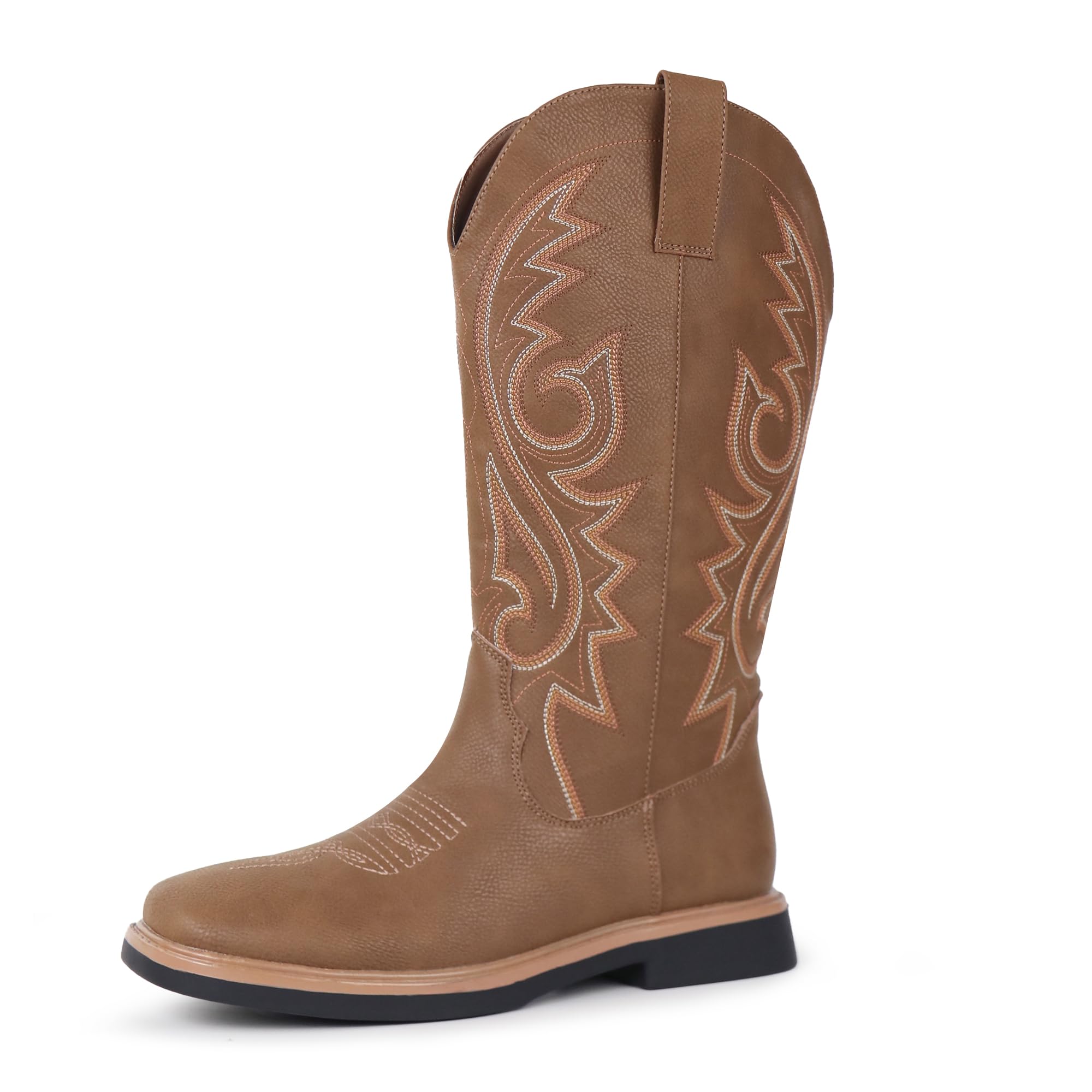 Hawkwell Stivali da cowboy da donna con punta quadrata, chiusura lampo laterale ricamata, tacco basso