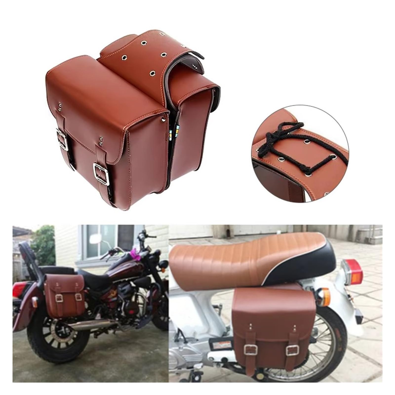 Borse Sella Custodia Per Bicicletta Per Moto Valigia Serbatoio Laterale Bagaglio Pelle PU Impermeabile Moda Retrò Borse Da Sella Per Moto(2 PCS Black)