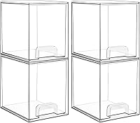 Vtopmart 7.6" Clear Stackable Storage Drawers, 4-Pack Acrylic Organizers for Skincare, Makeup, Bathroom Vanity & Kitchen Countertop
