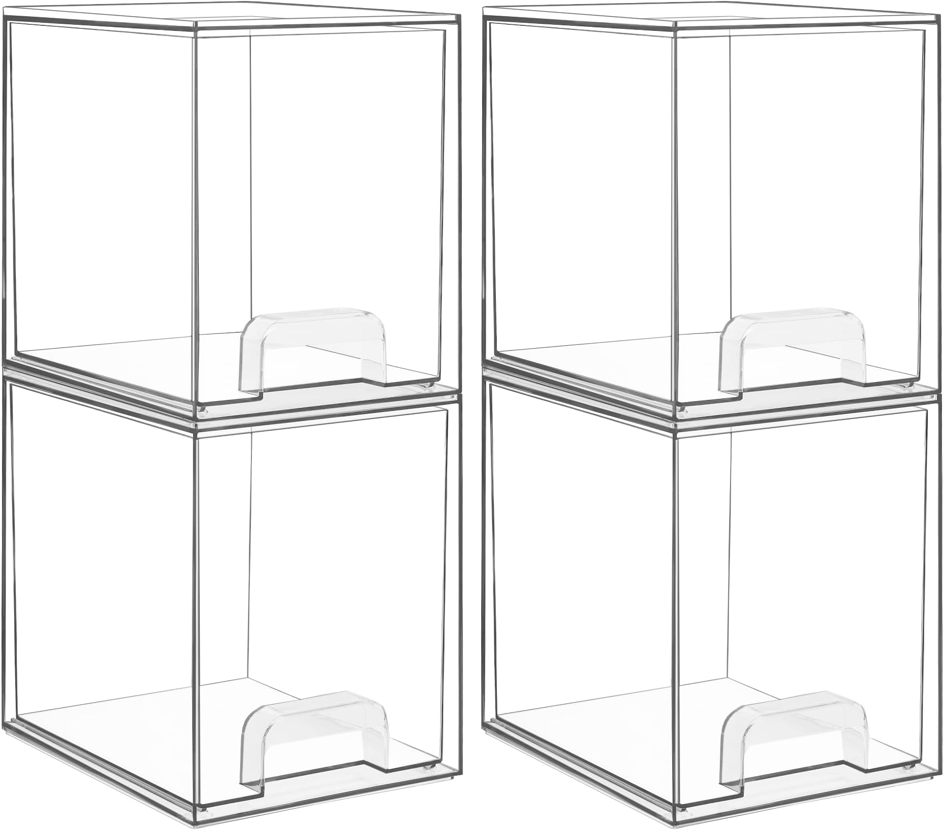4 Pack Clear Small Stackable Storage Drawers, Acrylic Bathroom Makeup Organiser, Plastic Storage Box For Vanity, Under Sink, Kitchen Cupboard, Pantry, Home Organization