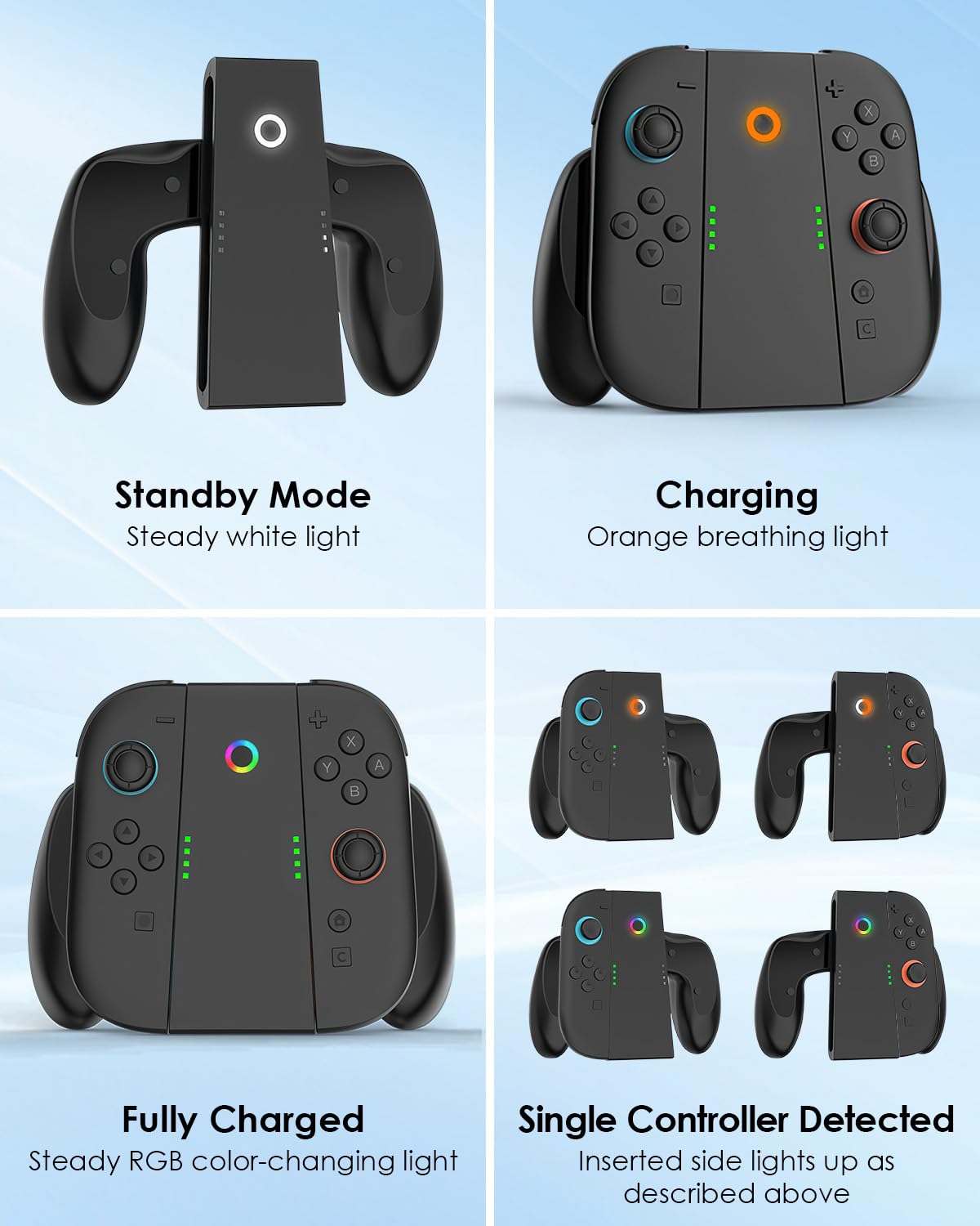 Sehawei Supporto Ricarica per Switch 2 per JoyCon(Carica Durante il Gioco),Caricabatterie Portatile Charging Grip per Joy Con con Indicatori per Switch 2