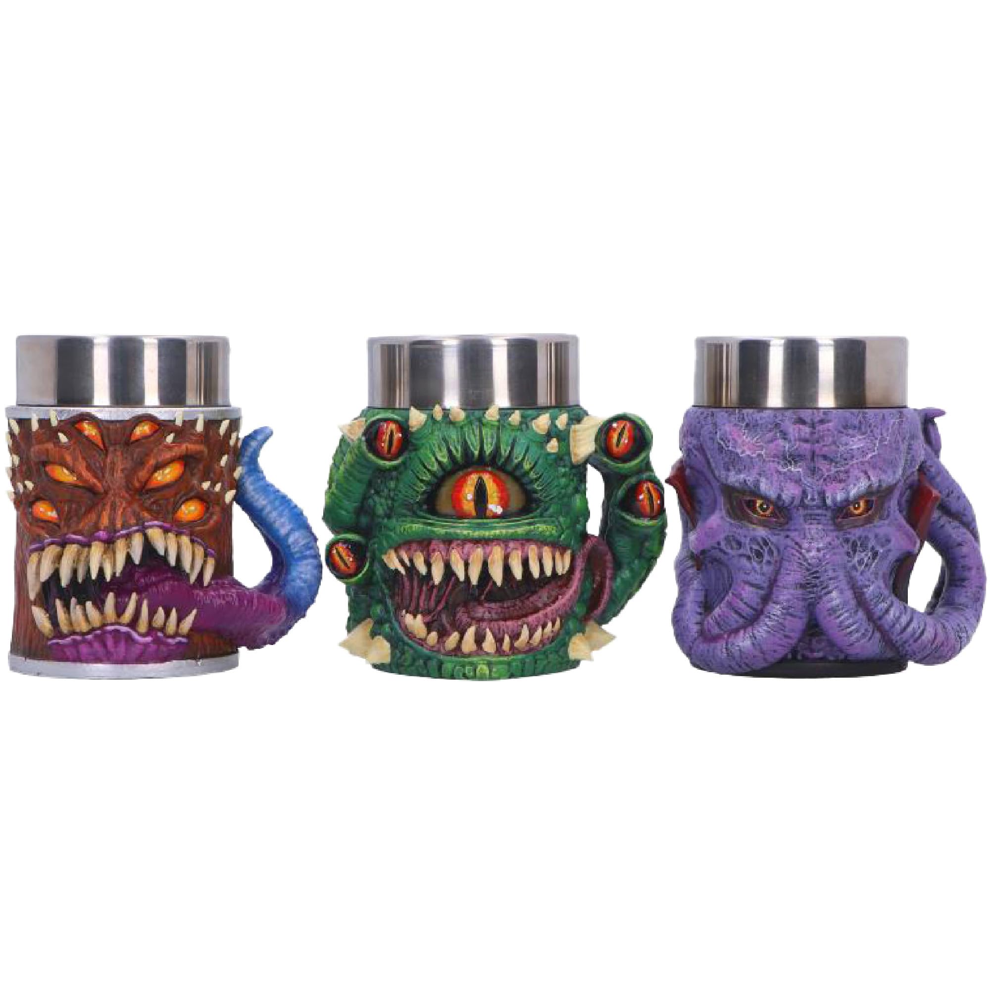 Nemesis Now Dungeons & Dragons - Juego de 3 jarras pequeñas de 8,6 cm | D&D Drinkware, insertos de acero inoxidable, resina pintada a mano, juego de tazas de fantasía