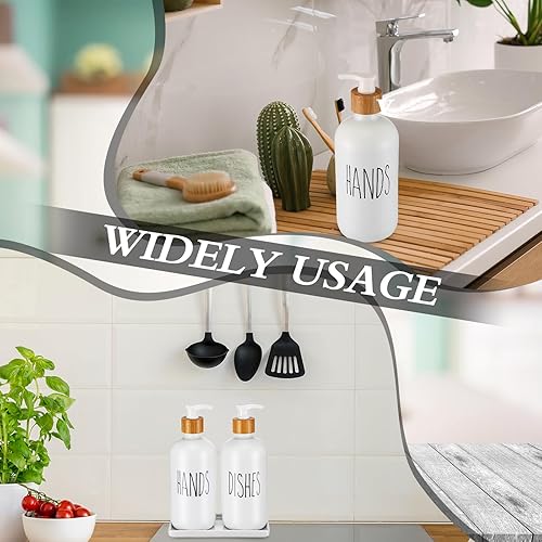 Miniatura 4 de Sunnyray Juego de 5 dispensadores de jabón de cocina, dispensador de jabón de vidrio para platos y dispensador de jabón de manos con bandeja,