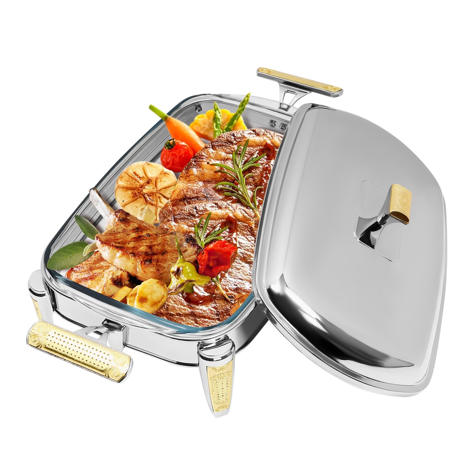 Chafing Dish, 2,2 l/3,2 l, scaldavivande con coperchio, contenitore termico per buffet, catering, feste, casa (scomparto monopezzo), JJFTIW9ZWDHS8+I6-WLK
