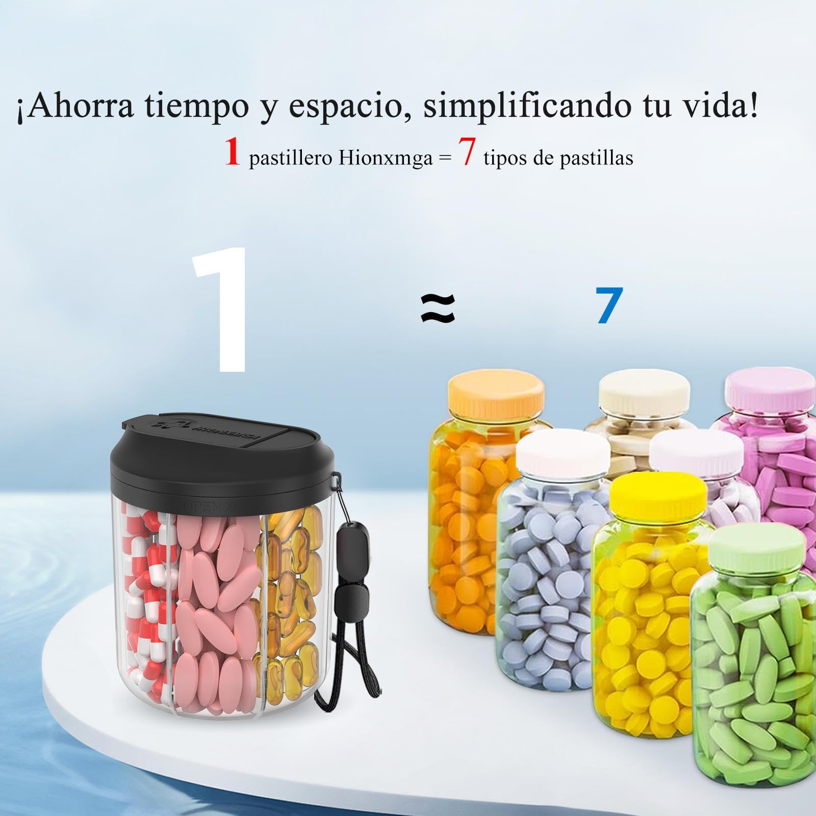 Organizador de pastillas con 7 compartimentos grandes, dispensador de pastillas para viajes, organizador de suplementos con diseño antimezclas, pastillero sin BPA con 20 etiquetas, negro — view 4