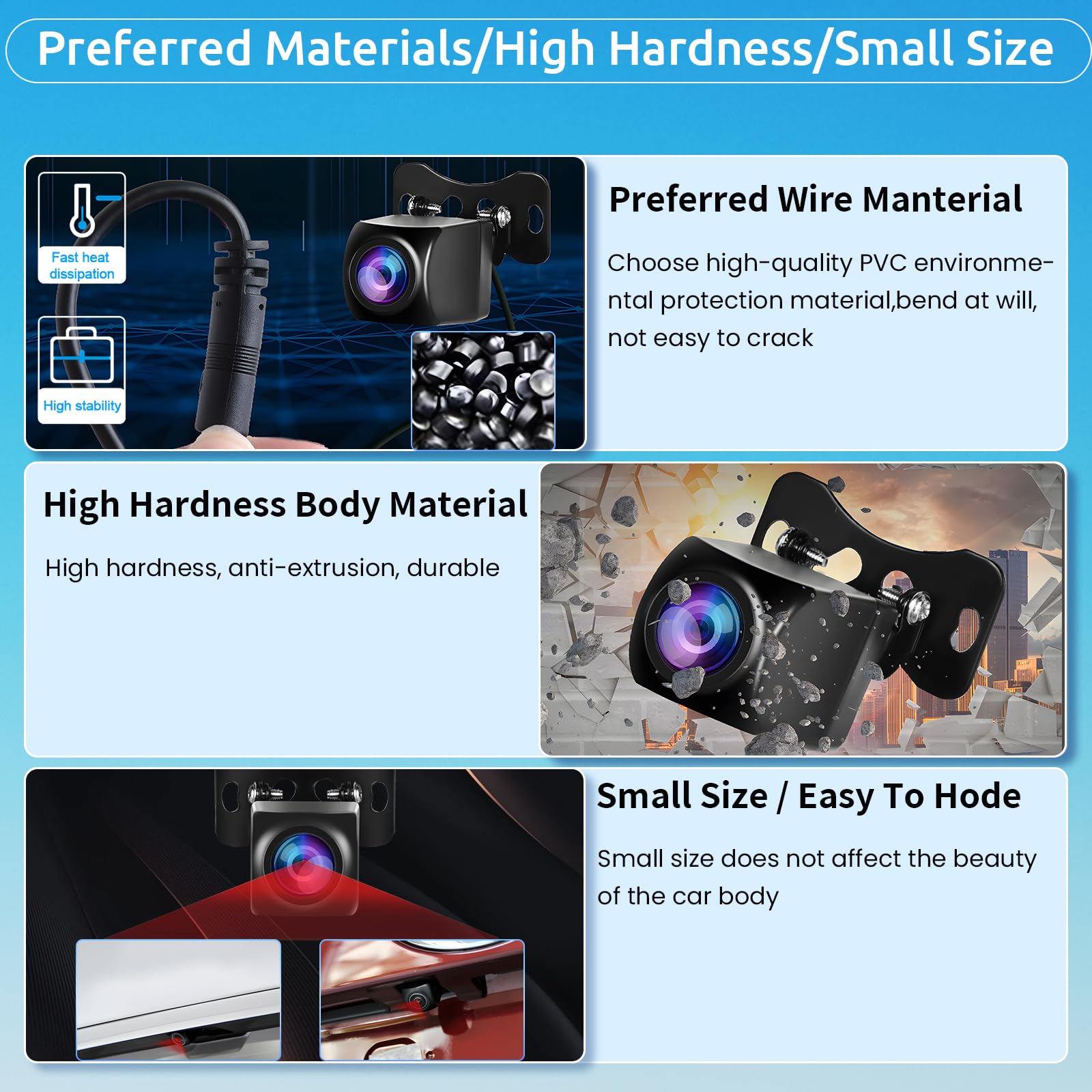 AHD Telecamera Posteriore per Autoradio Portatile, Telecamera Retromarcia Impermeabile IP69 per Visione Notturna per Schermo Carplay, Fotocamera a 4 pin per Autoradio,con Cavo di Prolunga da 15 m