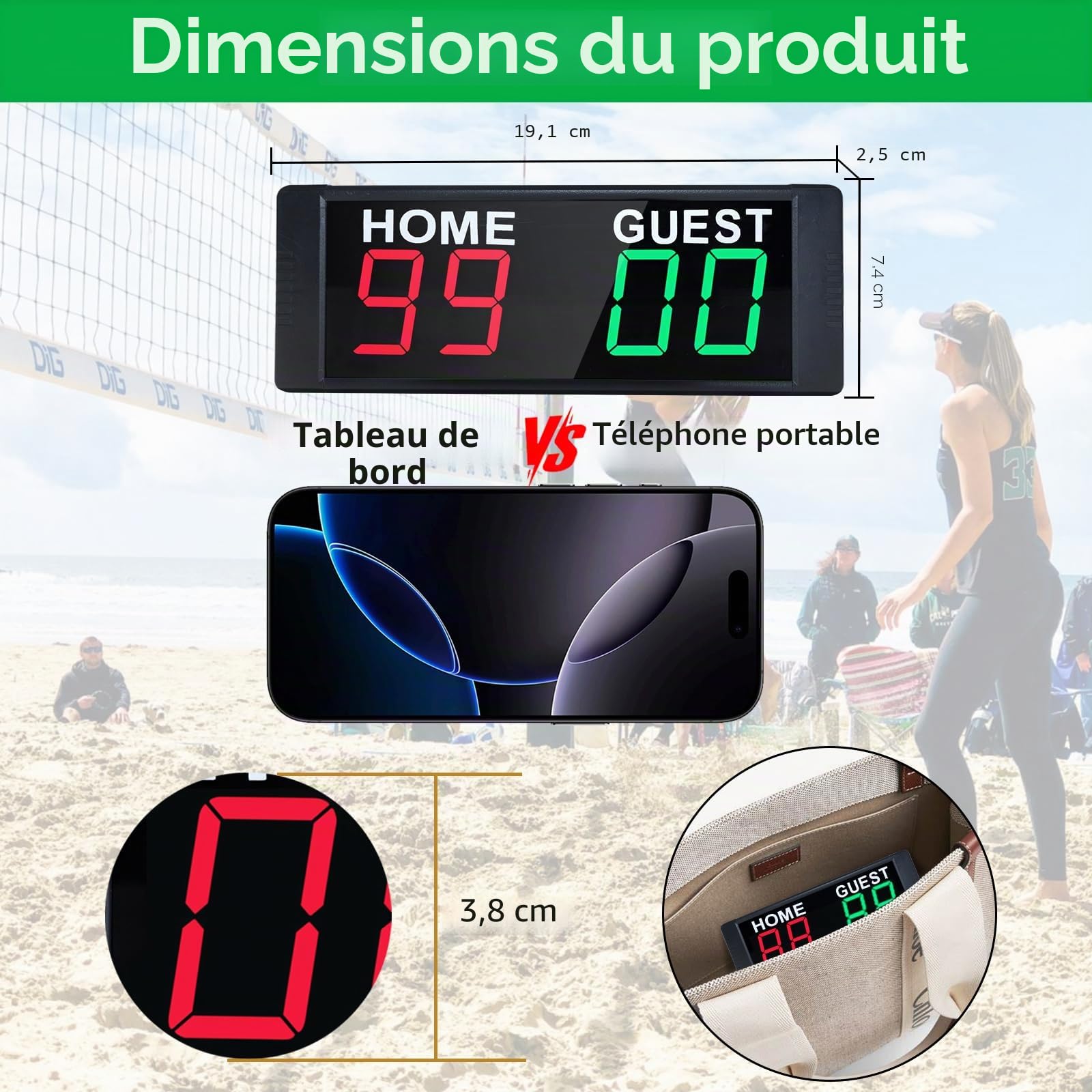 YZ LED Tableau d'affichage électronique Portable Football, Compteur de ping-Pong, Compteur de Points de Tennis, Tableau d'affichage numérique pour Le Volley-Ball Basket-Ball Badminton