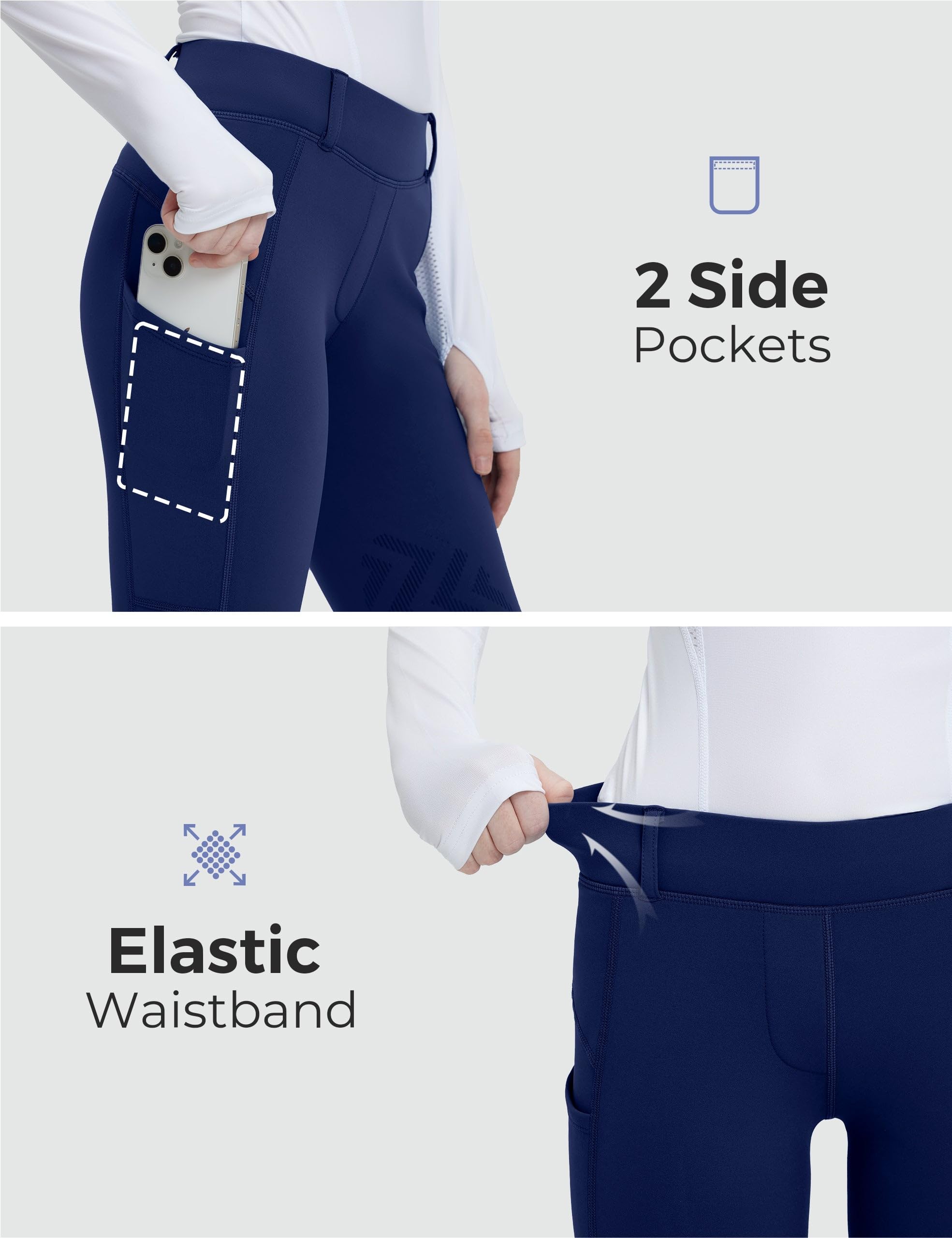 FitsT4 Sports Pantalon d'équitation en polaire pour filles - Avec poches - Avec empiècement au genou