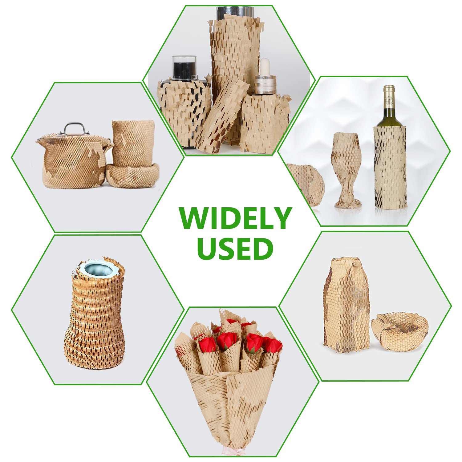 Wabenverpackungspapier, 38,1 cm x 500 m, Luftpolsterfolie für Umzug, Versand, Verpackung, Geschenke, recycelbares Polsterpapier, Umzugsverpackung, Schutzrolle mit 20 zerbrechlichen Aufkleber-Etiketten