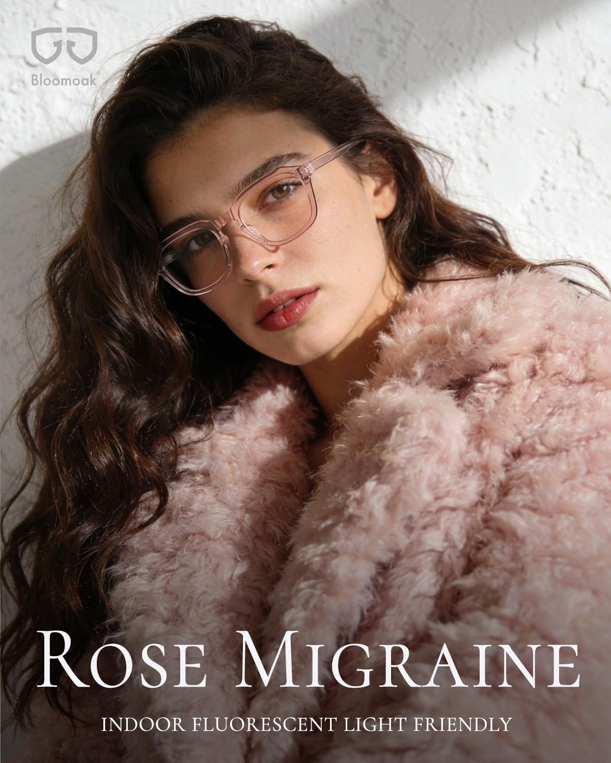 Bloomoak Rose Tinted Migraine Glasses, FL- Flex Light Sensitivity Relief Trendy Glasses for Fluorescent Glare, Photophobia, Eye Strain, UV400, Acetate Frame (Light Rose Coral - 52% - Pink Frame)