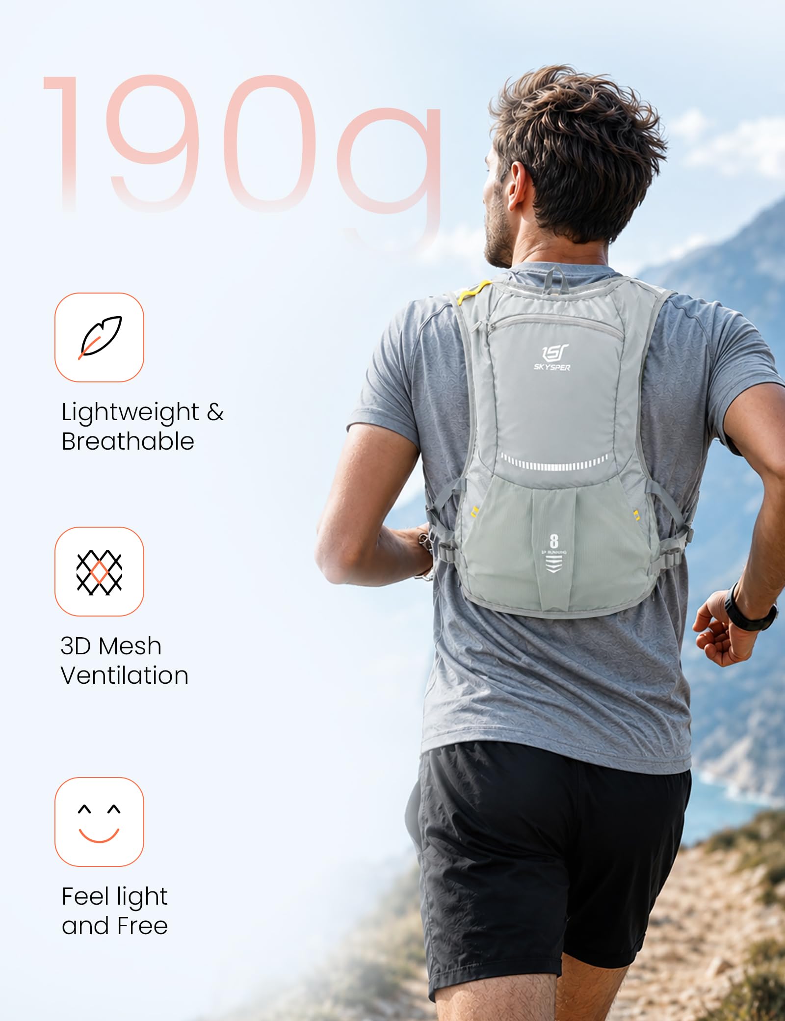 SKYSPER Plecak nawilżający Kamizelka Plecak Trail Running | Z miękką butelką o pojemności 500 ml do biegania, jazdy na rowerze, joggingu, wędrówek