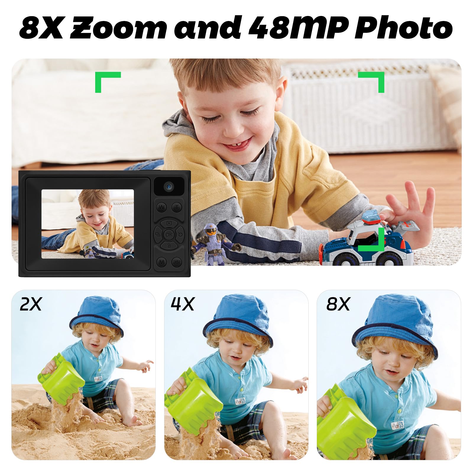 Fotocamera digitale 1080P 48MP fotocamera fotografica per bambini adolescenti, fotocamera compatta portatile da 2,4 pollici con scheda SD da 32 GB, regalo per adolescenti, studenti, principianti