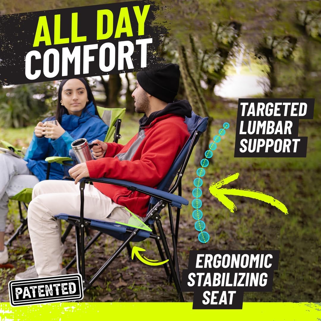 STRONGBACK Elite Folding Camping Lawn Lounge Chair Heavy Duty Camp Outdoor Seat with Lumbar Support and Portable Carry Bag - Black/Grey - Image 4