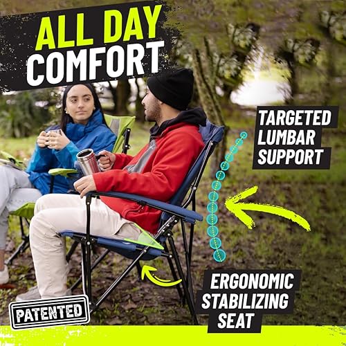 Miniatura 4 de STRONGBACK Elite silla plegable para campamento, césped, silla de descanso, asiento de campamento resistente para el aire libre con soporte lumbar y