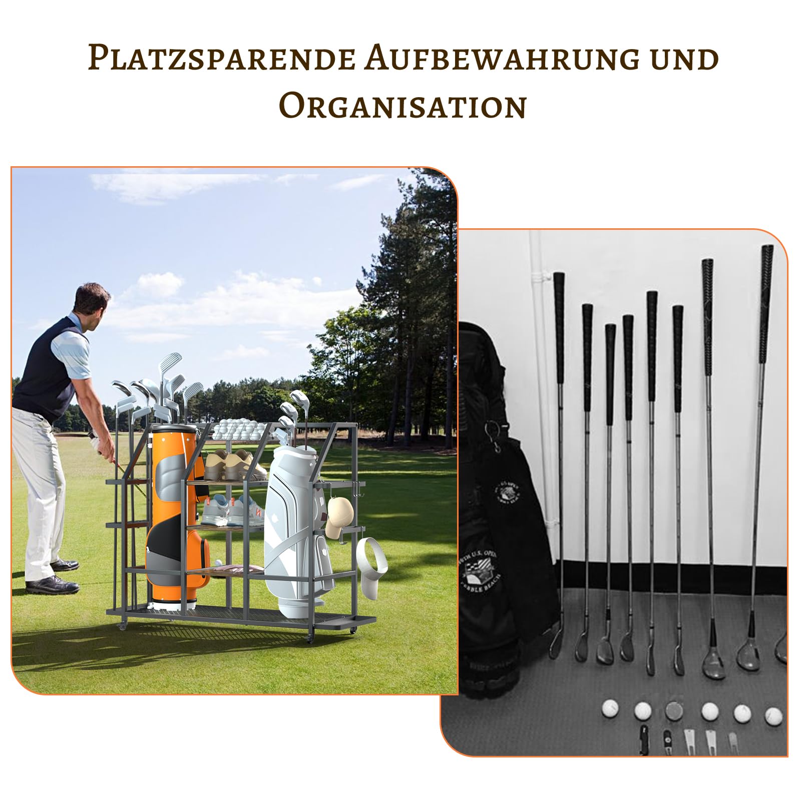 Borsa da golf, organizer per mazza da golf, extra grande, con ruote, in metallo, per 2 borse da golf, accessori da golf, per cantine, campi da golf, club
