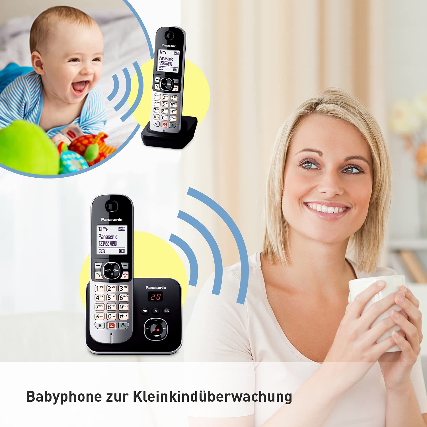 Panasonic KX-TG6862GB - Telefono wireless con 2 telefoni e segreteria telefonica (fino a 1.000 numeri di telefono, dimensione chiara del carattere, auricolare potente, vivavoce duplex) nero/argento