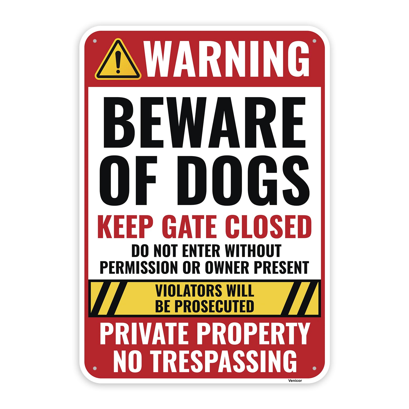 Beware of Dog Warning Sign, Guard Dog On Premises, Aluminum Fence Plaque, 12x8 Inch