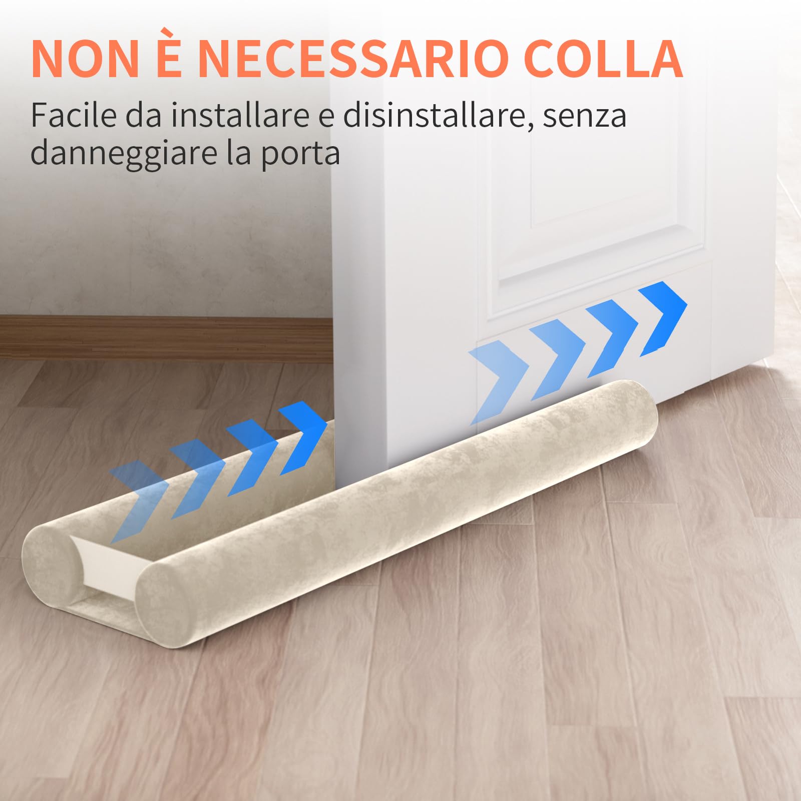 BKSAI Paraspifferi per Porte Guarnizione Inferiore Porte Senza Colla | Paraspifferi Doppia Guarnizione Isolante Termico Insonorizzato Antivento, Paraspifferi Sottoporta per Porte 80-100 cm Beige