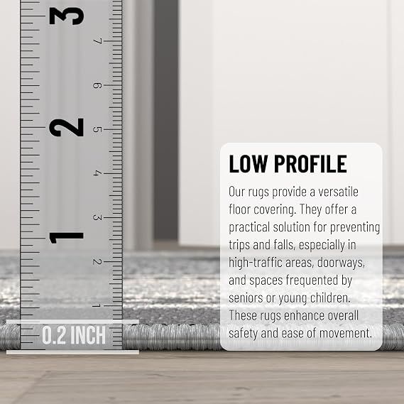 Ottomanson Hallway Runner Rug 2'7 x 9'6 Non Slip Rubber Backed Carpet Runner for Hallways, Entryway, Living Room, Long Low Pile Indoor Floor Runner Rug, Border Light Gray