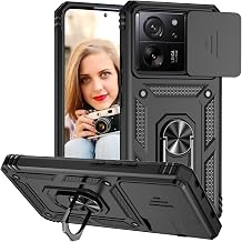 Case for Xiaomi 13T / Xiaomi 13T Pro Case, Camera Protector, Hard Armor Metal Ring Magnetic Stand Case, Hard PC and TPU Silicone Shockproof Anti-Scratch Case Black