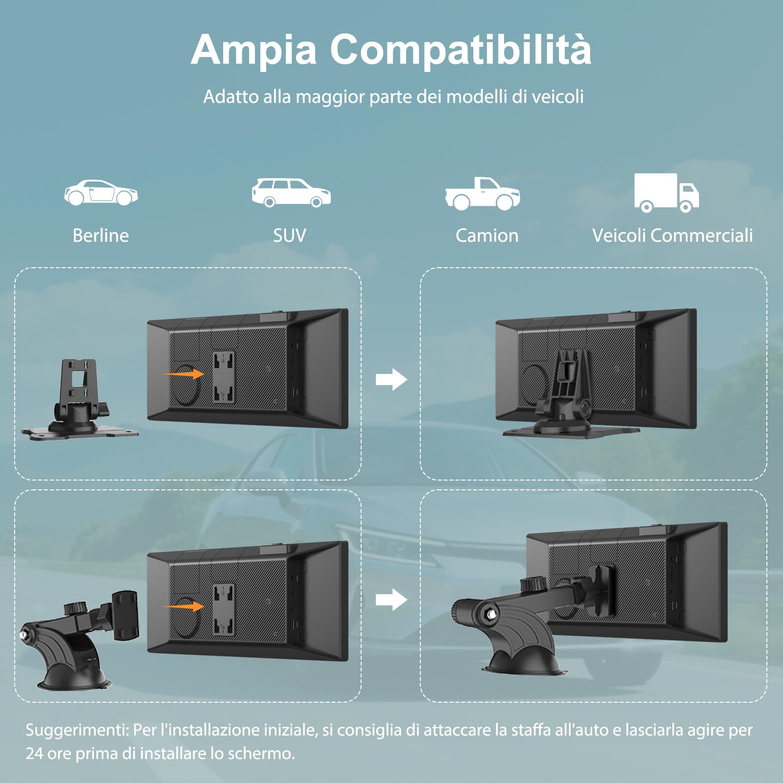 Carpuride W125P CarPlay Schermo con Net-flix YouTube, Senza Fili Carplay & Android Auto, 11,26" HD Tattile Schermo con Telecamera Posteriore, Android OS, Schermo Diviso, OTA, BT/FM/AUX, Nav/Siri.