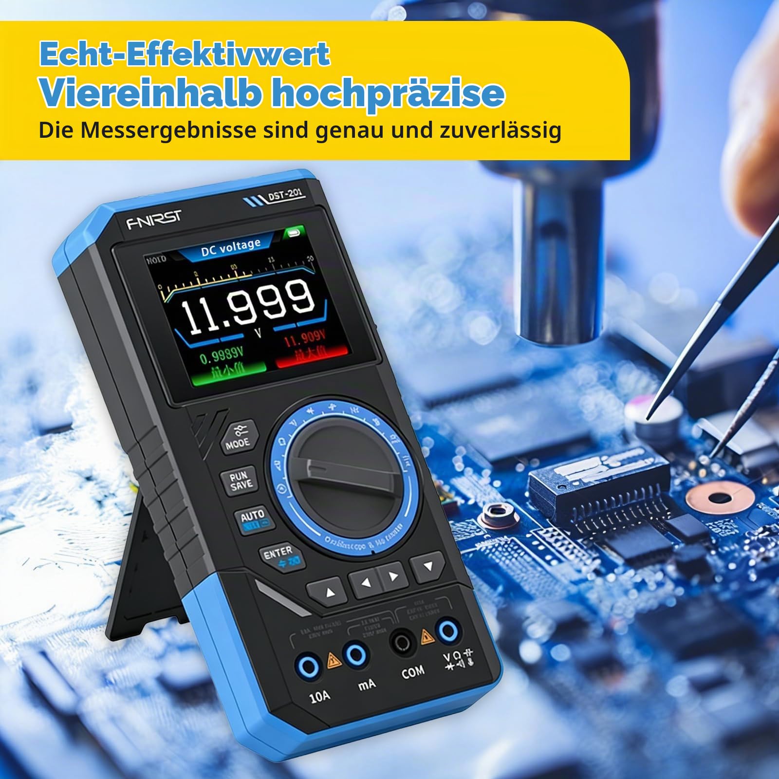 DST-210 Handheld Oszilloskop, 3 in 1 Digitales Oszilloskop Tragbar 1MHz 5MSa/s Abtastrate 19999 Counts TRMS 2.8'' TFT Signalgenerator AC/DC Spannungstest Kondensator Widerstand Diode