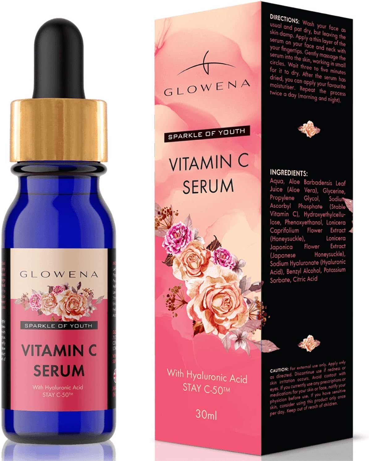 Vit C Serum for Face - Made in UK - Anti Wrinkle Serum Vitamin C and Hyaluronic Acid - Dermatologically Tested - For Hydrating & Brightening Skin -Suitable for Derma Roller -With Aloe Vera by Glowena