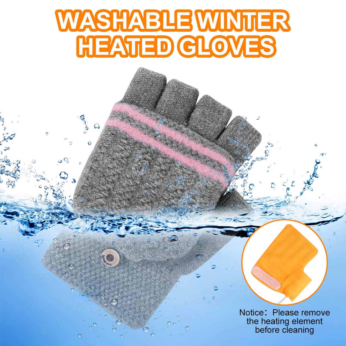 Flintronic Guantes Calefactables USB, Guantes Térmicos USB Unisex de Invierno, Guantes de Medio Dedo con Cubierta para el Dedo, Guantes de Tejer Lavables para Ciclismo/Esquí/Portátiles/Oficina-Rosa