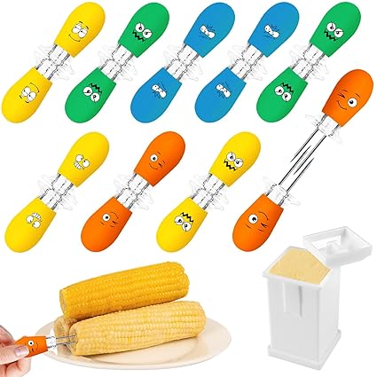 AUGSUN Corn Holders,18Pcs/9Pairs Corn Cob Holders with Butter Spreader, Corn on The Cob BBQ Fork Skewers for Home Cooking Parties Camping
