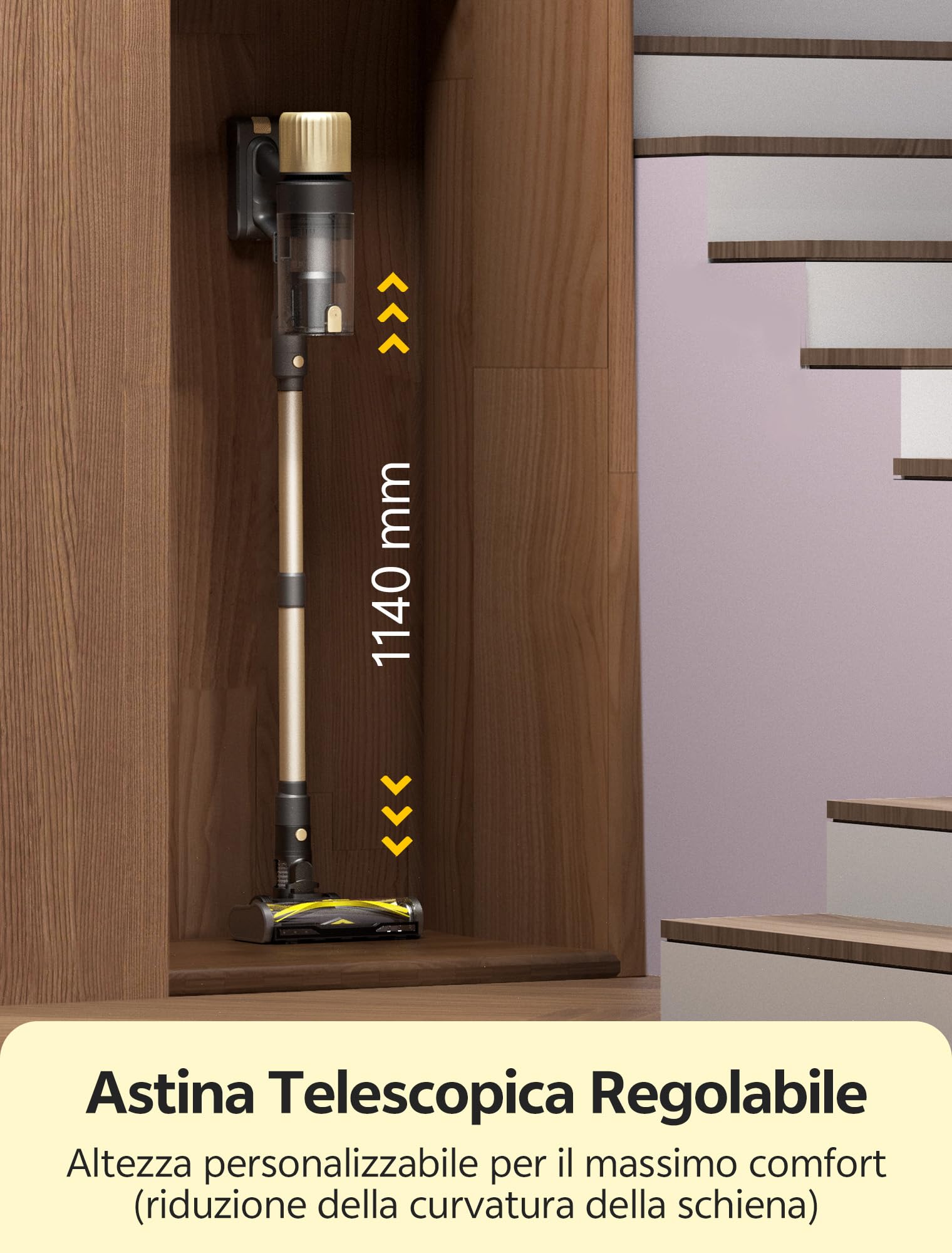 Ultenic Aspirapolvere per scopa senza fili, 50 kpa/65 min, potente aspirapolvere senza fili, asta telescopico regolabile, design autoportante, tecnologia GreenEye, per tappeti, pavimenti duri, peli di