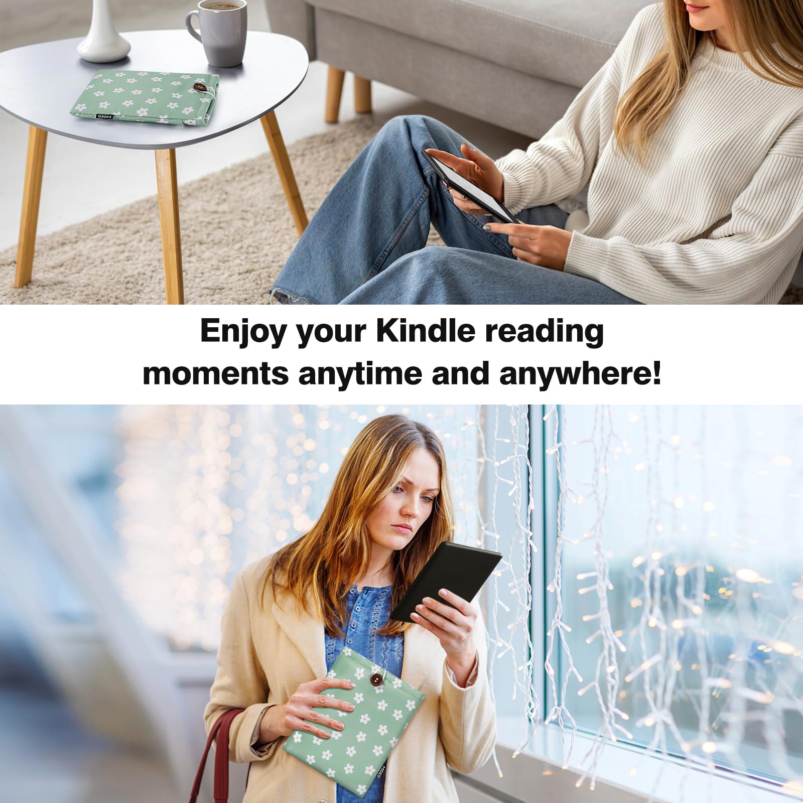 MoKo Fiori Verdi Imbottito Sleeve Pouch per Kindle Colorsoft Paperwhite 12° Gen 2024 Oasis Voyage Kobo eReader 6-7 Pollici