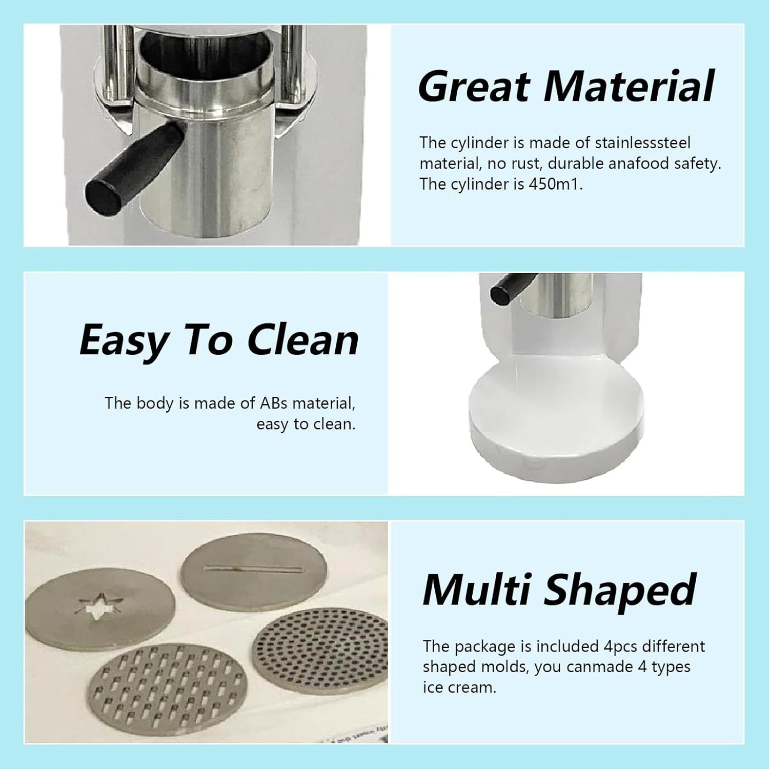 Commercial Spaghetti Ice Cream Maker, Ice Cream and Soft Serve Maker, Gelato Machine with 4 Shape Molds, for Gelato & Dessert Shops,White