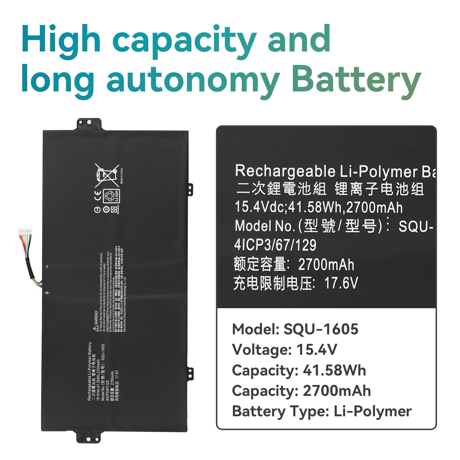 K KYUER SQU-1605 Batteria per Acer Spin 7 SP714-51 Swift 7 S7-371 SF713-51 SP714-51-M339 M4W7 M8D7 M6LT M09D M4YD M5H3 M1XN M59K M6LT SF713-51-M0BQ M25G M38C M3B1 M5HS M707 M775 M7V0 M9HV M2LH M2SB
